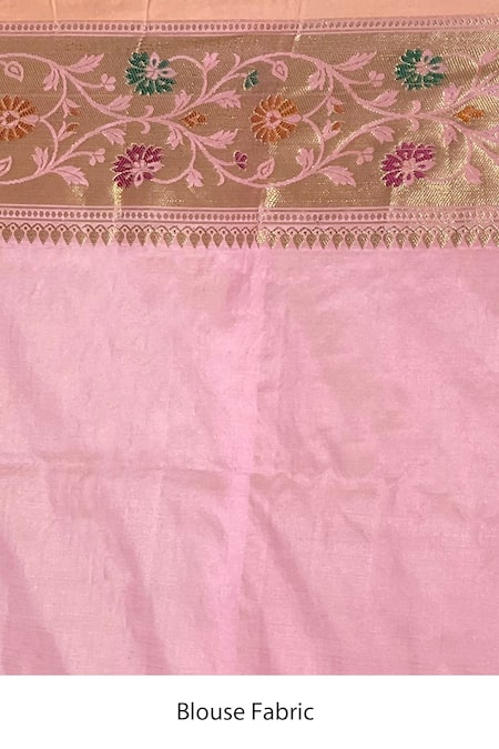 Naaritva India Pink Silk Zari Kadhwa Handwoven Banarasi Saree With Running Blouse Online at Aza Fashions Naaritva India_Pink Silk Zari Kadhwa Handwoven Banarasi Saree With Running Blouse _Online_at_Aza_Fashions