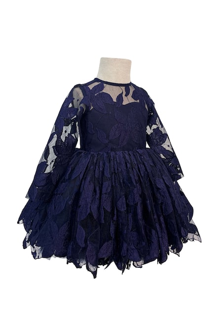 Blue Lace Sleeved Mermaid Long Train Formal Dress - Xdressy