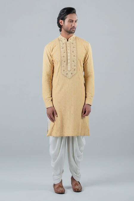 Punit Arora_Beige Modal Thread Work, Zardozi Floral Embroidered Kurta Set _Online_at_Aza_Fashions
