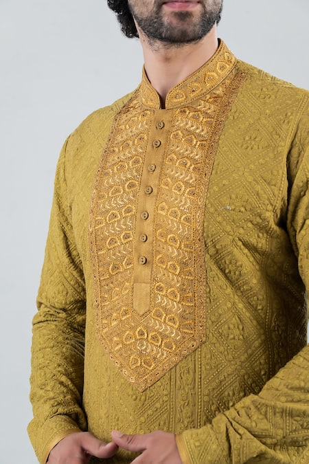 Buy_Punit Arora_Green Modal Floral, Geometric Embroidered Kurta Set _Online_at_Aza_Fashions
