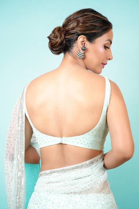 Buy Neeta Lulla Blue Tulle Pearl, Stones Plunge Lela Sequin Saree With Embroidered Blouse Online at Aza Fashions Buy_Neeta Lulla_Blue Tulle Pearl, Stones Plunge Lela Sequin Saree With Embroidered Blouse_Online_at_Aza_Fashions