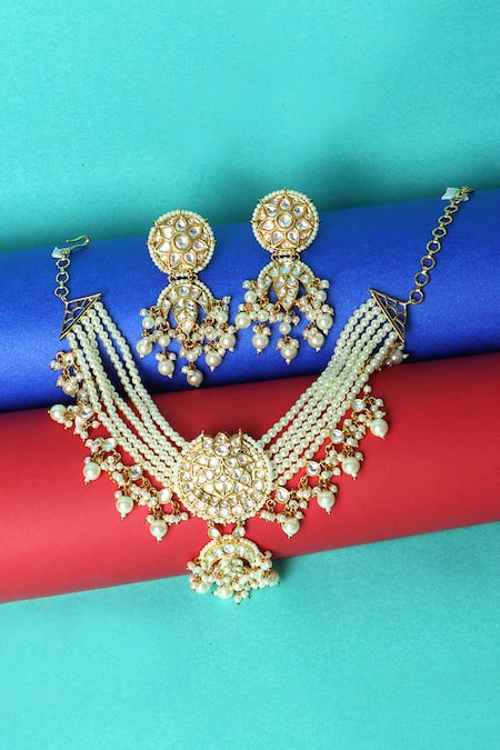 Buy Gold Plated Kundan Polki Embellished Choker Necklace Set By Auraa