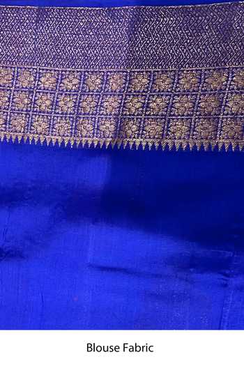 Naaritva India_Blue Chinon, Silk Antique Floral Handwoven Banarasi Saree With Running Blouse_at_Aza_Fashions