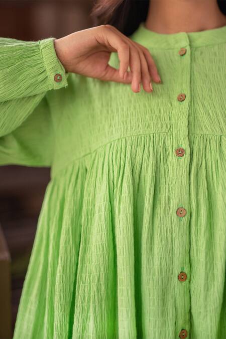 Buy_B'Infinite_Green Cotton Round Neck Frill Hem Top