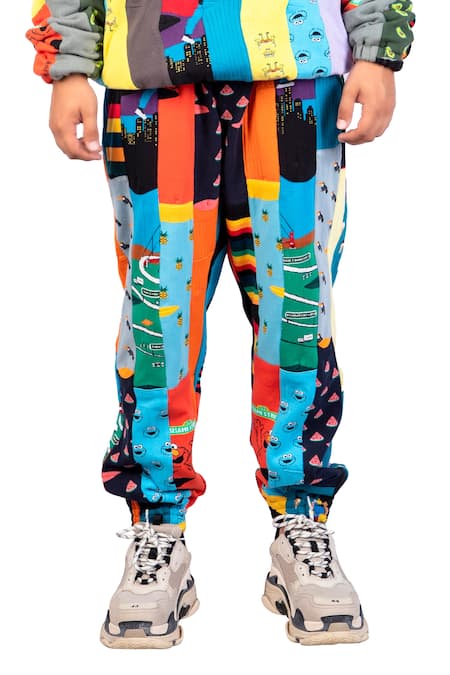 Shop Theorem Multi Color Cotton Blend Patchworked Socks Joggers Online at Aza Fashions Shop_Theorem_Multi Color Cotton Blend Patchworked Socks Joggers _Online_at_Aza_Fashions