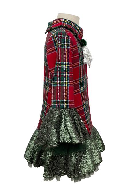 Buy_Jasmine And Alaia_Red Plaid Checkered Holly Sequin Border Dress_Online_at_Aza_Fashions