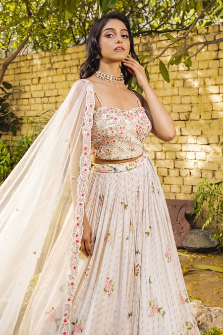 Buy Suruchi Parakh White Georgette, Crepe, Linen Pearls, Sequins, Floral Pattern Lehenga Set Online at Aza Fashions Buy_Suruchi Parakh_White Georgette, Crepe, Linen Pearls, Sequins, Floral Pattern Lehenga Set _Online_at_Aza_Fashions