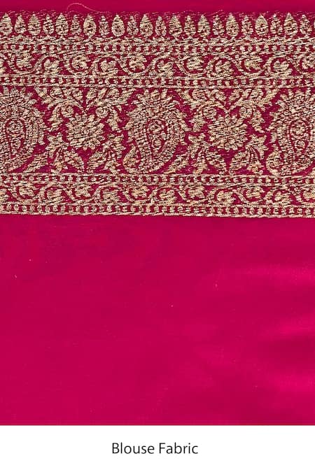 Shop_Naaritva India_Coral Handloom Cotton, Floret Handwoven Banarasi Saree With Running Blouse _Online_at_Aza_Fashions