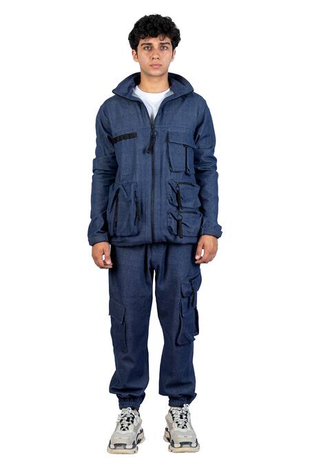 Theorem_Blue Cotton, Denim Modular Exploration Summer Backpack Jacket _Online_at_Aza_Fashions