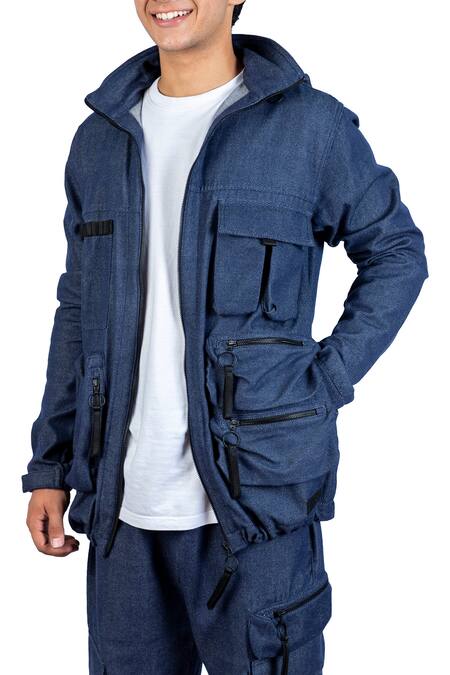 Shop_Theorem_Blue Cotton, Denim Modular Exploration Summer Backpack Jacket _Online_at_Aza_Fashions