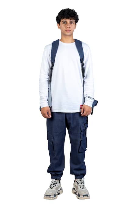 Theorem_Blue Cotton Denim Modular Exploration Summer Backpack Trouser _at_Aza_Fashions