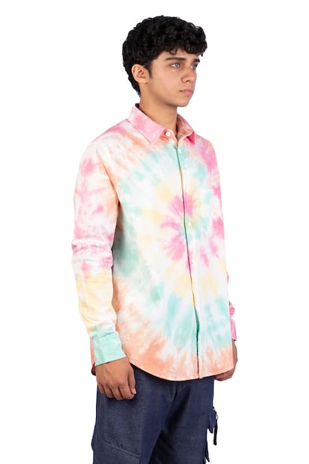 Buy_Theorem_Multi Color Cotton Happy Spiral Tie Dye Shirt _Online_at_Aza_Fashions