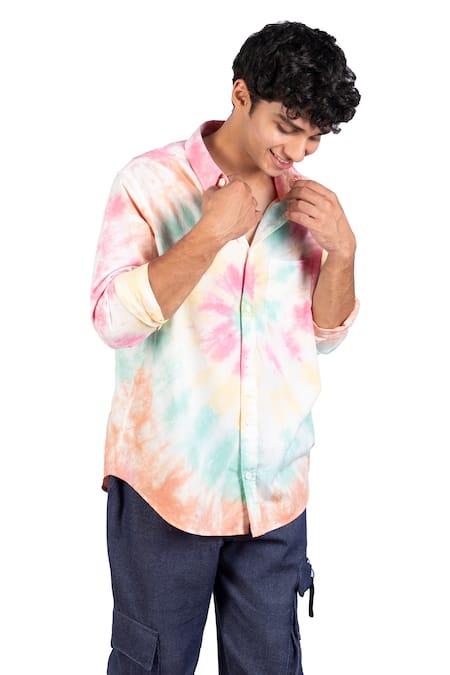Shop_Theorem_Multi Color Cotton Happy Spiral Tie Dye Shirt _Online_at_Aza_Fashions