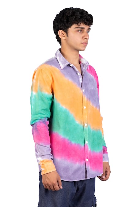 Buy Multi Color Cotton Happy Diagonal Tie Dye Shirt For Men by
