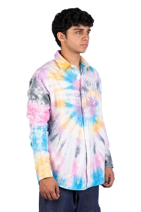 Buy Multi Color Cotton Tie Dye Happy Spiral Shirt For Men by