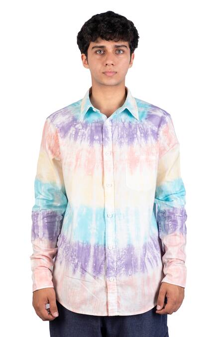 Theorem_Multi Color Cotton Happy Stripe Tie Dye Shirt _Online_at_Aza_Fashions