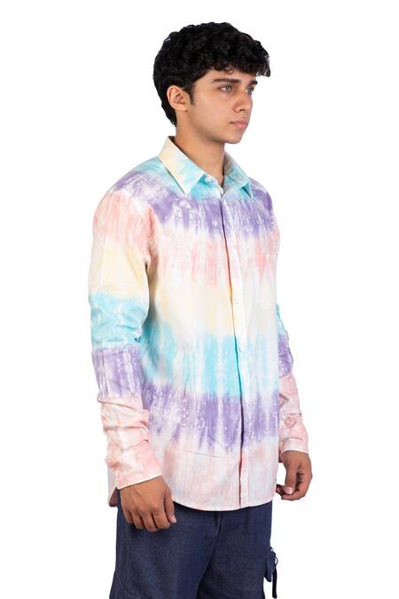 Buy_Theorem_Multi Color Cotton Happy Stripe Tie Dye Shirt _Online_at_Aza_Fashions