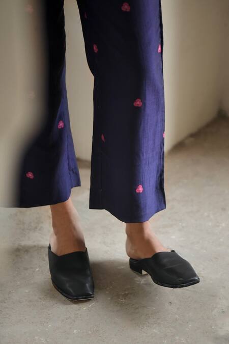 Taro_Blue Chanderi Silk Printed Floral And Stripe Shirt Collar Iris Pant Set _at_Aza_Fashions