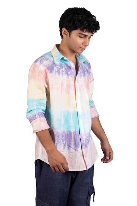 Shop_Theorem_Multi Color Cotton Happy Stripe Tie Dye Shirt _Online_at_Aza_Fashions