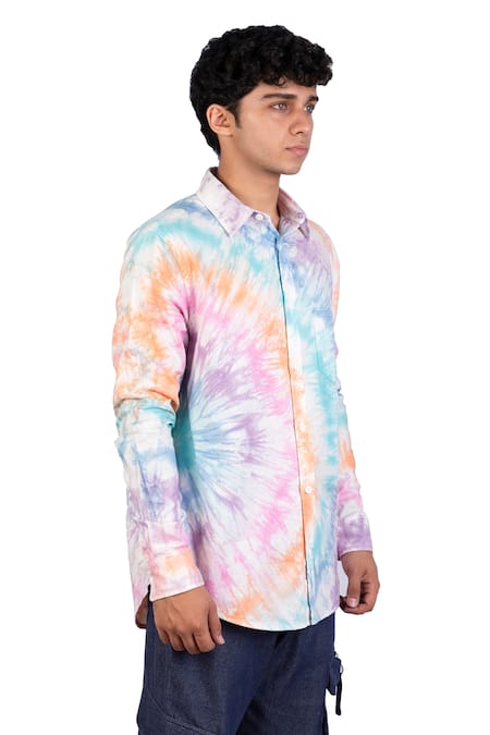 Buy_Theorem_Multi Color Cotton Rainbow Tie Dye Shirt _Online_at_Aza_Fashions