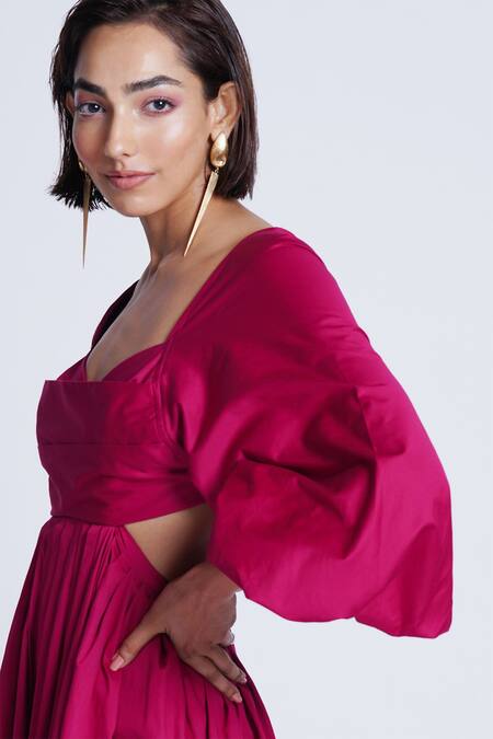 Shop_Ekastories_Pink Cotton Sweetheart Neck Lady Margaret Waist Cutout Dress_Online_at_Aza_Fashions