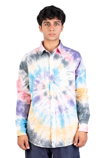 Theorem_Multi Color Cotton Spiral Tie Dye Shirt _Online_at_Aza_Fashions