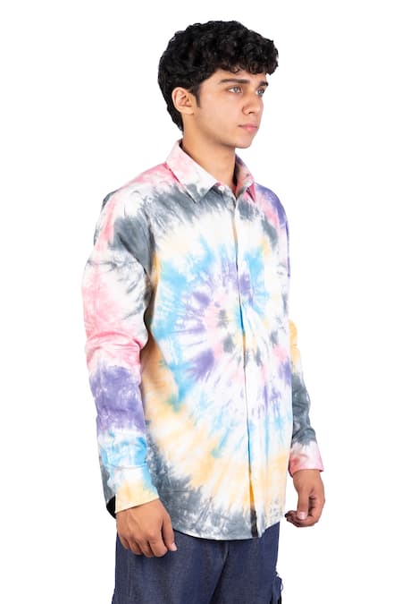 Buy_Theorem_Multi Color Cotton Spiral Tie Dye Shirt _Online_at_Aza_Fashions