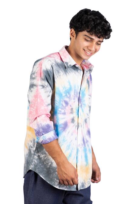 Shop_Theorem_Multi Color Cotton Spiral Tie Dye Shirt _Online_at_Aza_Fashions