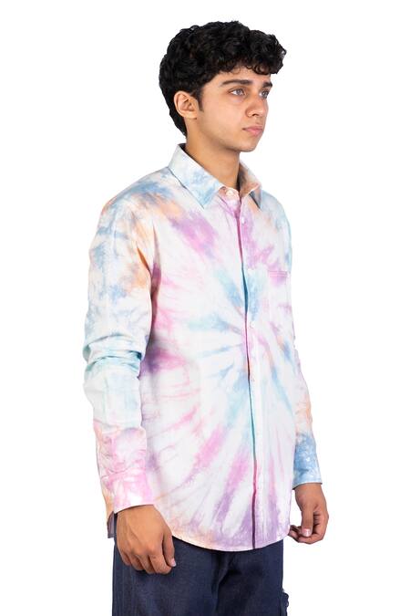 Buy_Theorem_Multi Color Cotton Spiral Tie Dye Shirt _Online_at_Aza_Fashions