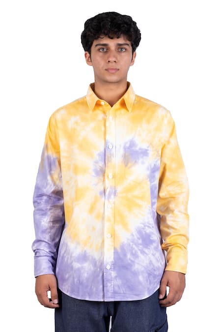 Theorem_Multi Color Cotton Sunny Spiral Tie Dye Shirt _Online_at_Aza_Fashions