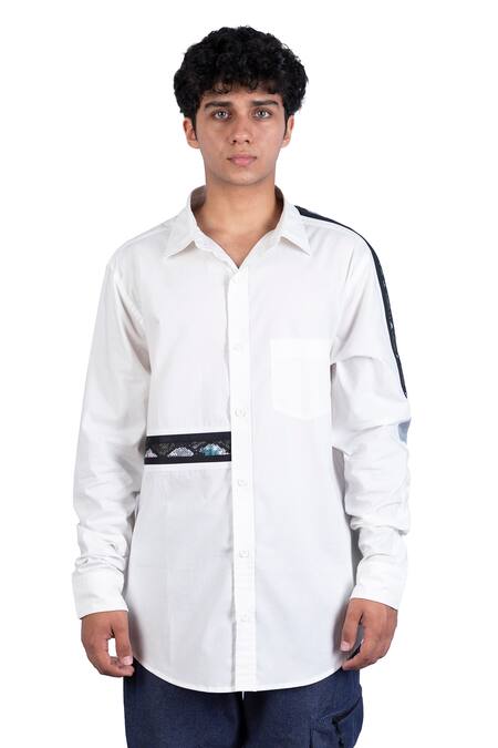 Theorem_White Cotton Panelled Shirt _Online_at_Aza_Fashions