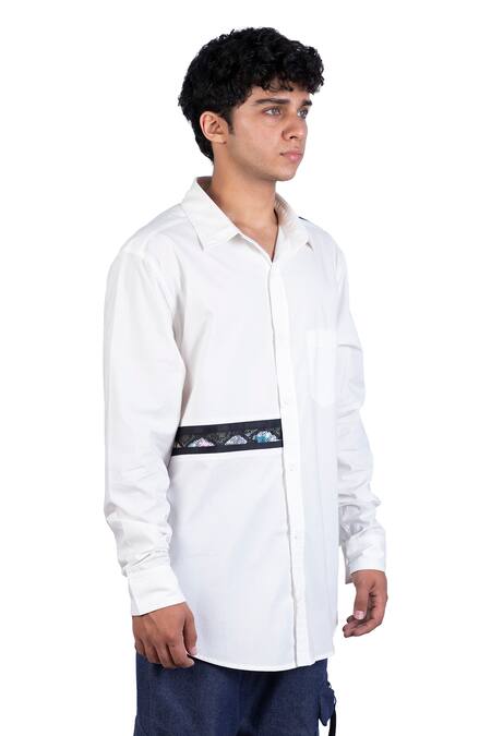 Buy_Theorem_White Cotton Panelled Shirt _Online_at_Aza_Fashions