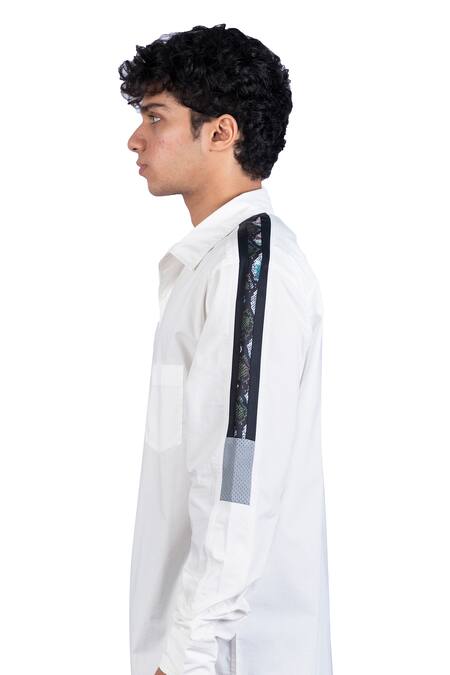 Shop_Theorem_White Cotton Panelled Shirt _Online_at_Aza_Fashions