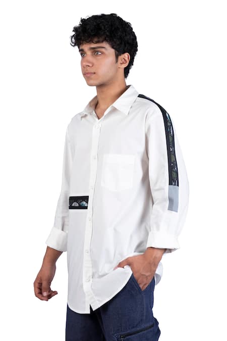 Theorem_White Cotton Panelled Shirt _at_Aza_Fashions
