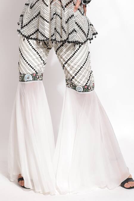 Sonali Gupta White Silk Hand Embroidered Dori Round Neck Peplum Kurta And Sharara Set Online at Aza Fashions Sonali Gupta_White Silk Hand Embroidered Dori Round Neck Peplum Kurta And Sharara Set _Online_at_Aza_Fashions