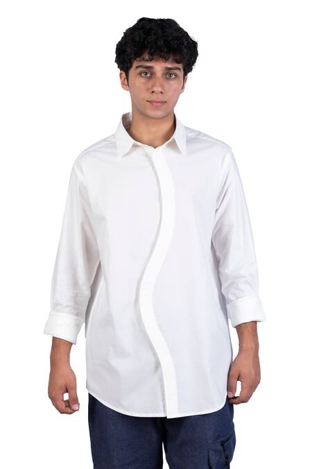 Shop_Theorem_White Cotton Meander Curved Placket Shirt _Online_at_Aza_Fashions