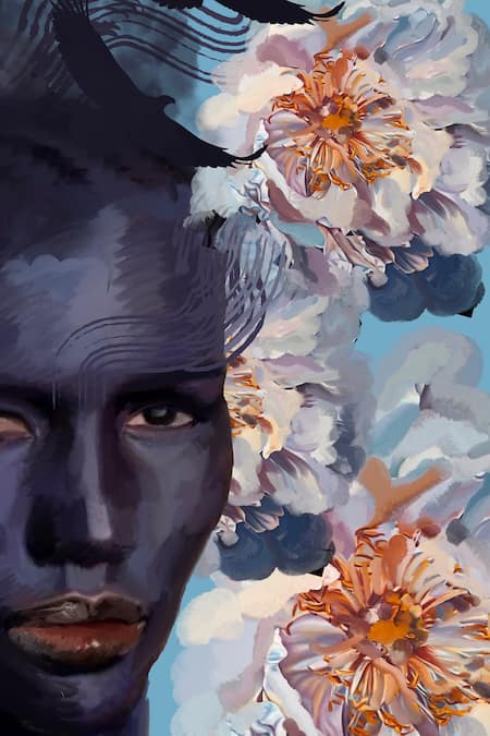 Buy_Two Point Two_Blue Cotton, Poplin V-neck Michi Printed Cold Shoulder Dress 