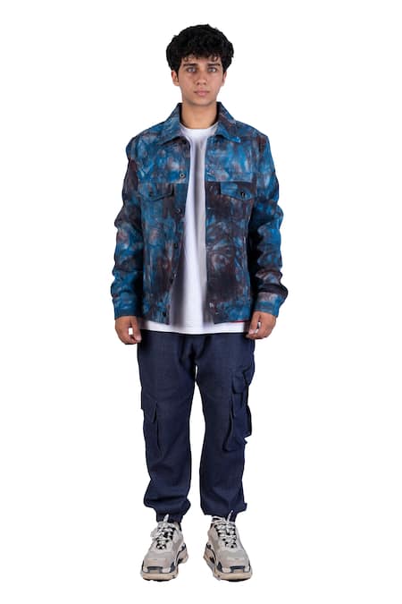 Theorem_Blue Cotton, Denim Tie Dye Jacket _Online_at_Aza_Fashions
