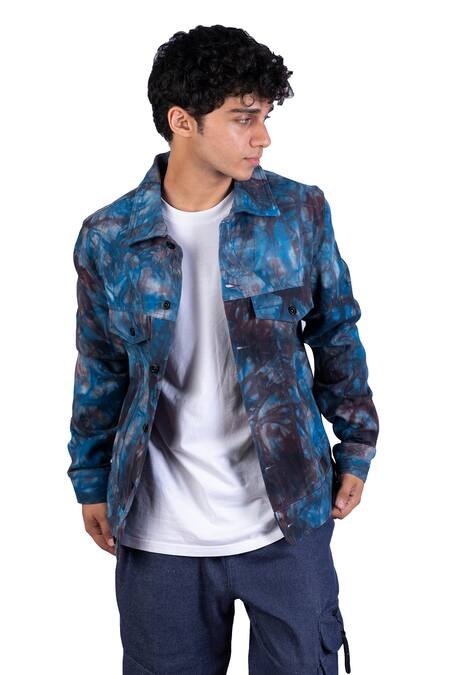 Theorem_Blue Cotton, Denim Tie Dye Jacket _at_Aza_Fashions