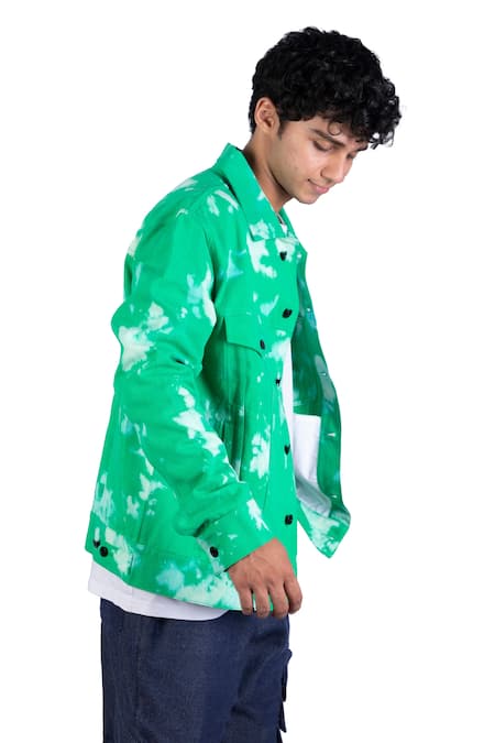 Shop_Theorem_Green Cotton Tie Dye Jacket  _Online_at_Aza_Fashions