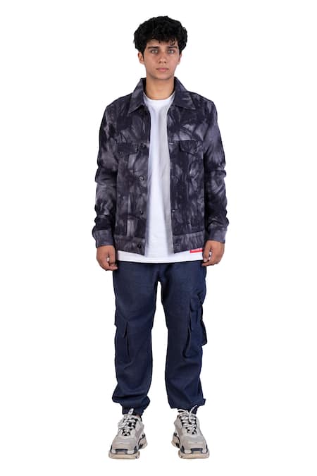 Theorem_Blue Cotton, Denim Tie Dye Jacket _Online_at_Aza_Fashions