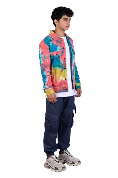 Buy_Theorem_Multi Color Cotton, Denim Splash Tie Dye Jacket _Online_at_Aza_Fashions