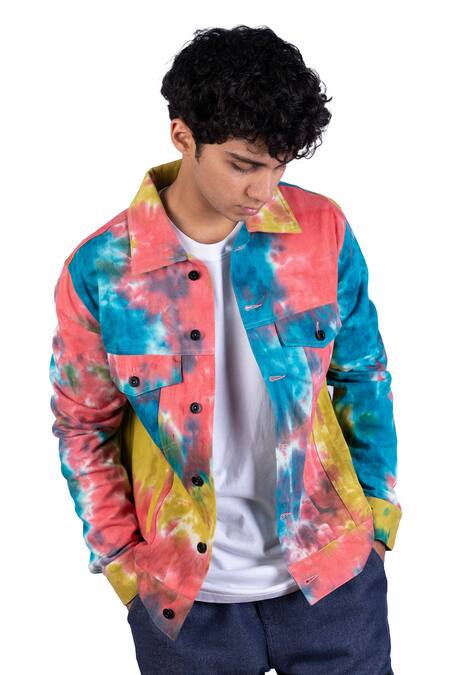 Shop_Theorem_Multi Color Cotton, Denim Splash Tie Dye Jacket _Online_at_Aza_Fashions