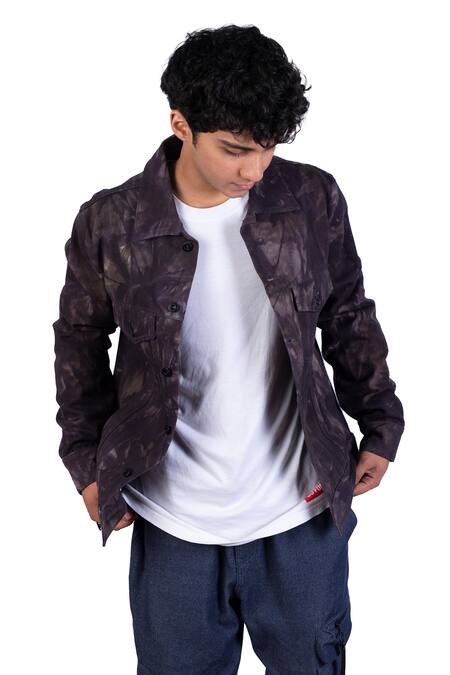 Theorem_Black Cotton, Denim Tie Dye Jacket _at_Aza_Fashions
