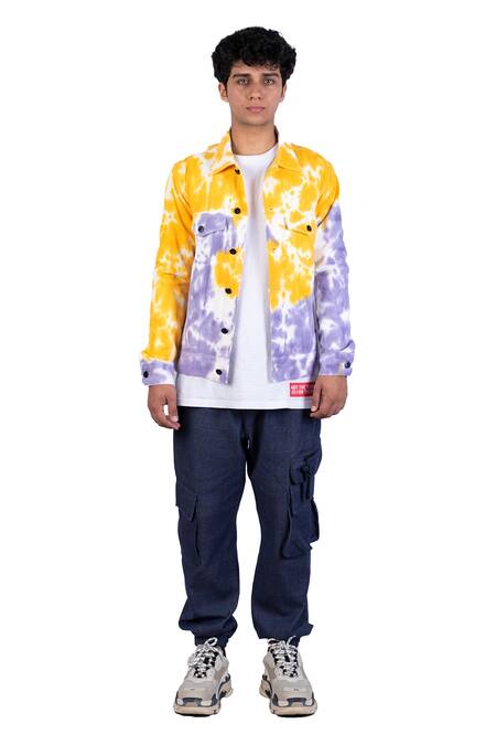 Theorem_Yellow Cotton, Denim Sunshine Tie Dye Jacket _Online_at_Aza_Fashions