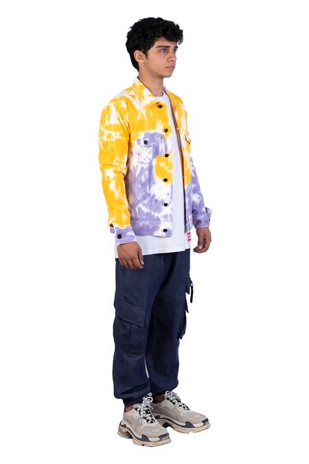 Buy_Theorem_Yellow Cotton, Denim Sunshine Tie Dye Jacket _Online_at_Aza_Fashions