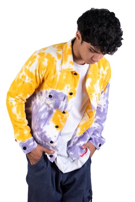Theorem_Yellow Cotton, Denim Sunshine Tie Dye Jacket _at_Aza_Fashions