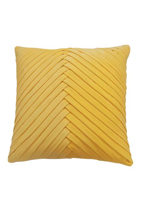 Throwpillow_Yellow Blend Of Cotton And Polyester Pleated Cushion Cover_Online_at_Aza_Fashions