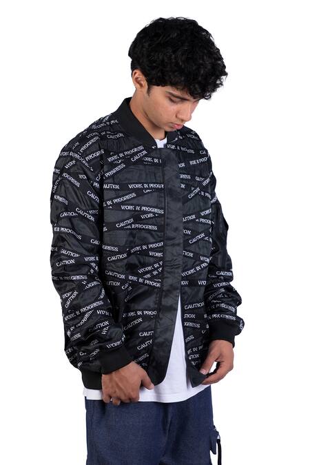 Buy_Theorem_Black Polyester Work In Progress Tape Patchworked Jacket _Online_at_Aza_Fashions