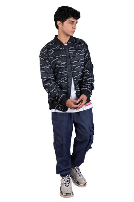 Theorem_Black Polyester Work In Progress Tape Patchworked Jacket _at_Aza_Fashions